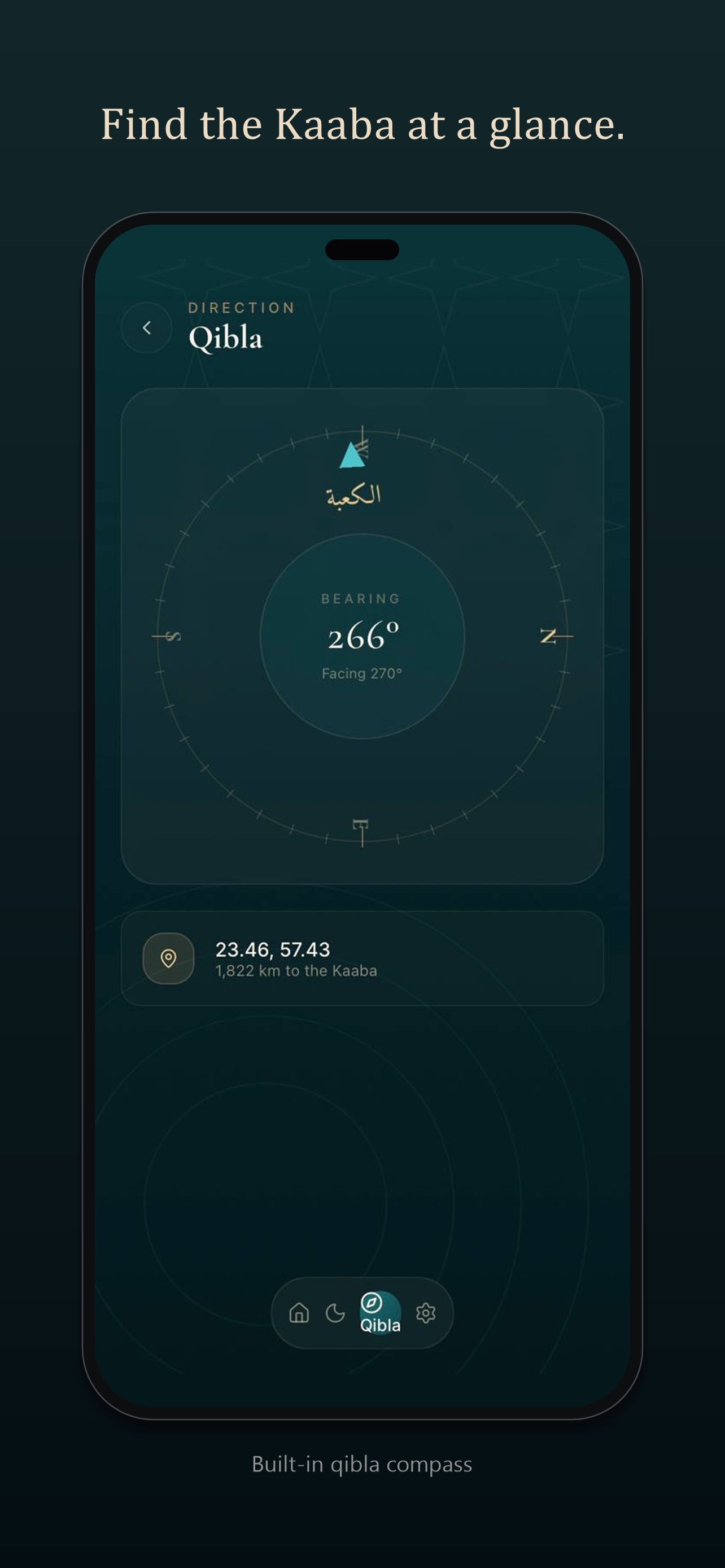 Built-in qibla compass