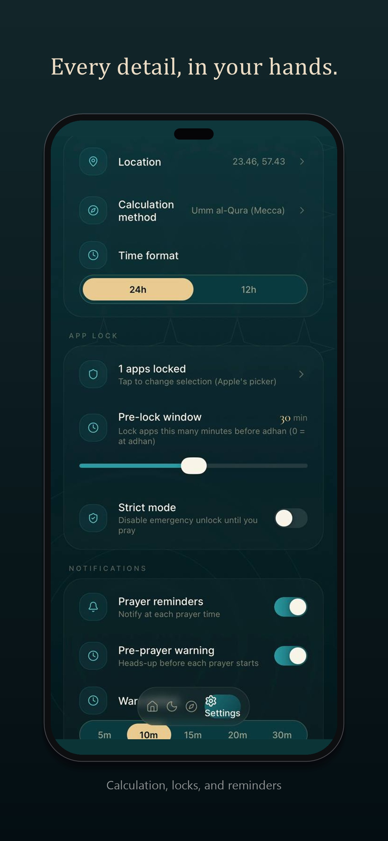 App lock and prayer settings